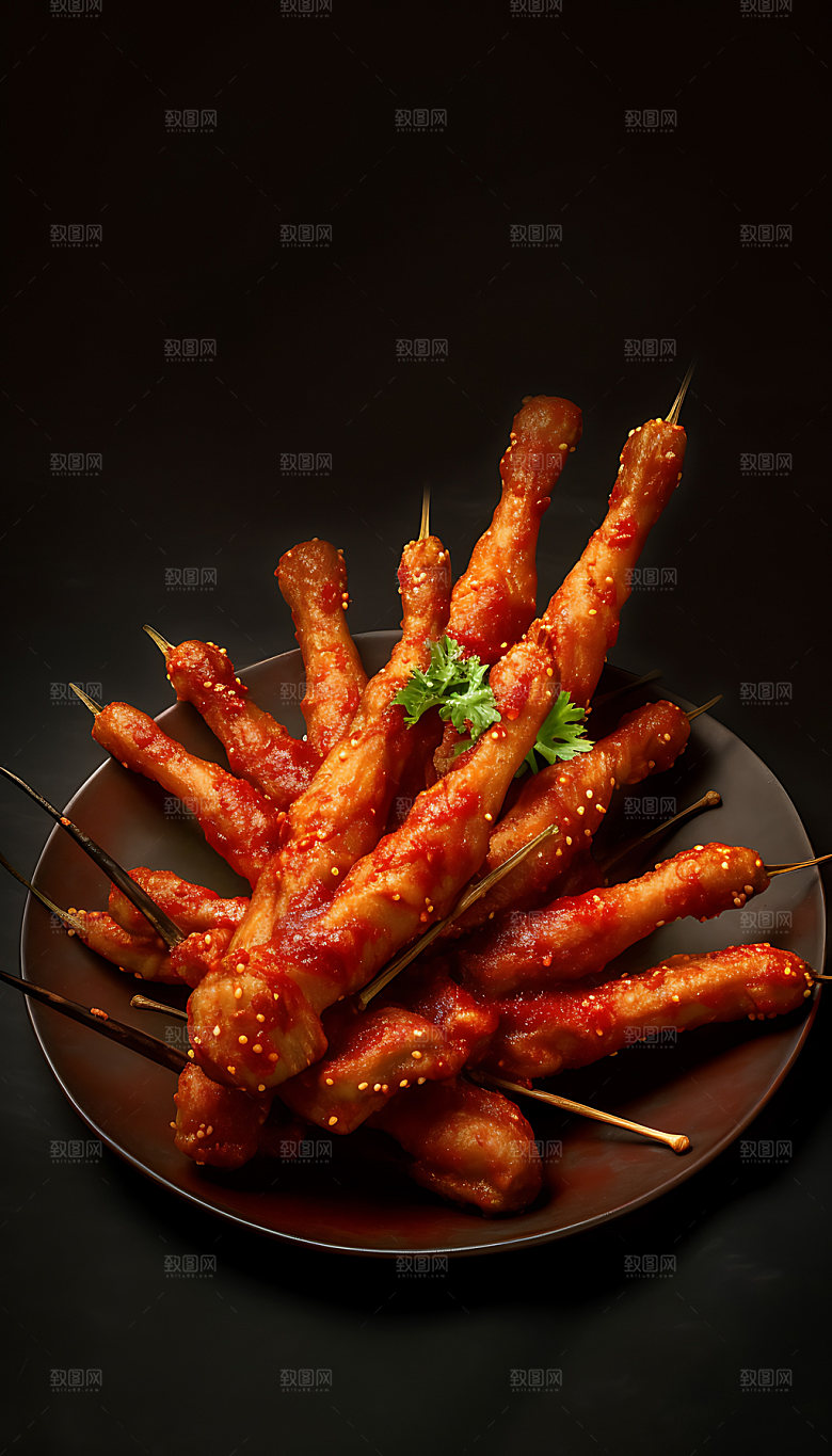 烤鸡爪美食热辣摄影图