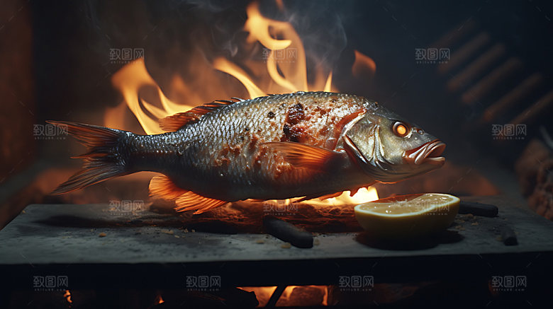 烤秋刀鱼美味热辣摄影图