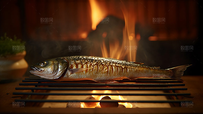 烤秋刀鱼高清夏日摄影图