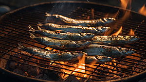 烤秋刀鱼美味美食摄影图