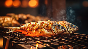 烤秋刀鱼日料海鲜摄影图