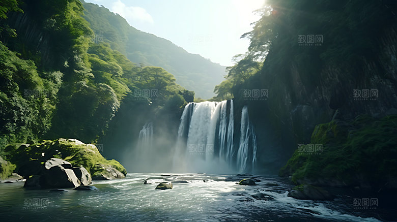 瀑布壮观唯美摄影图