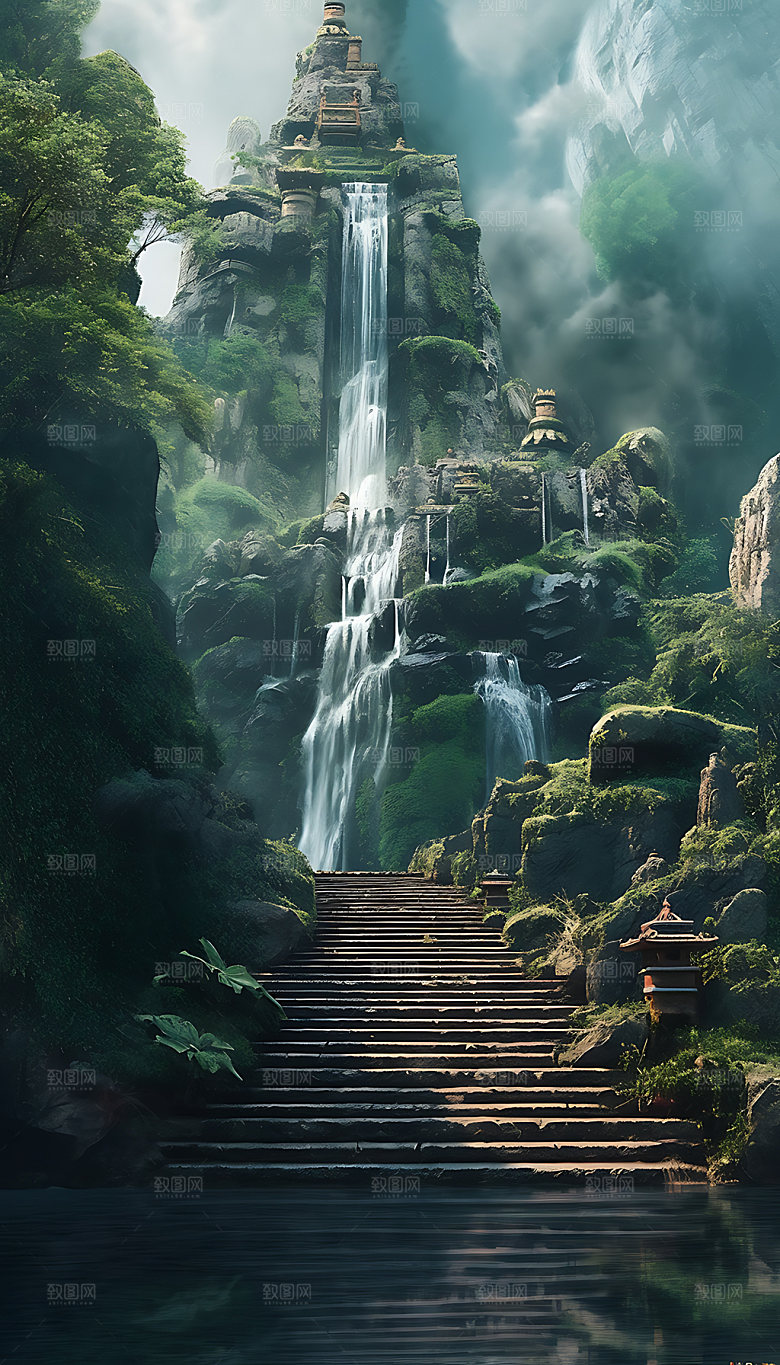 瀑布高清山水摄影图