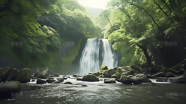 瀑布高山流水唯美摄影图