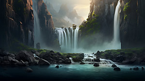 瀑布山水自然摄影图