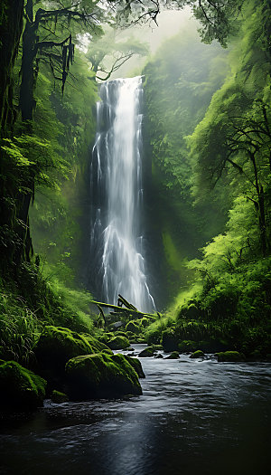 瀑布壮观高山流水摄影图