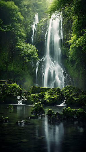 瀑布山水壮观摄影图