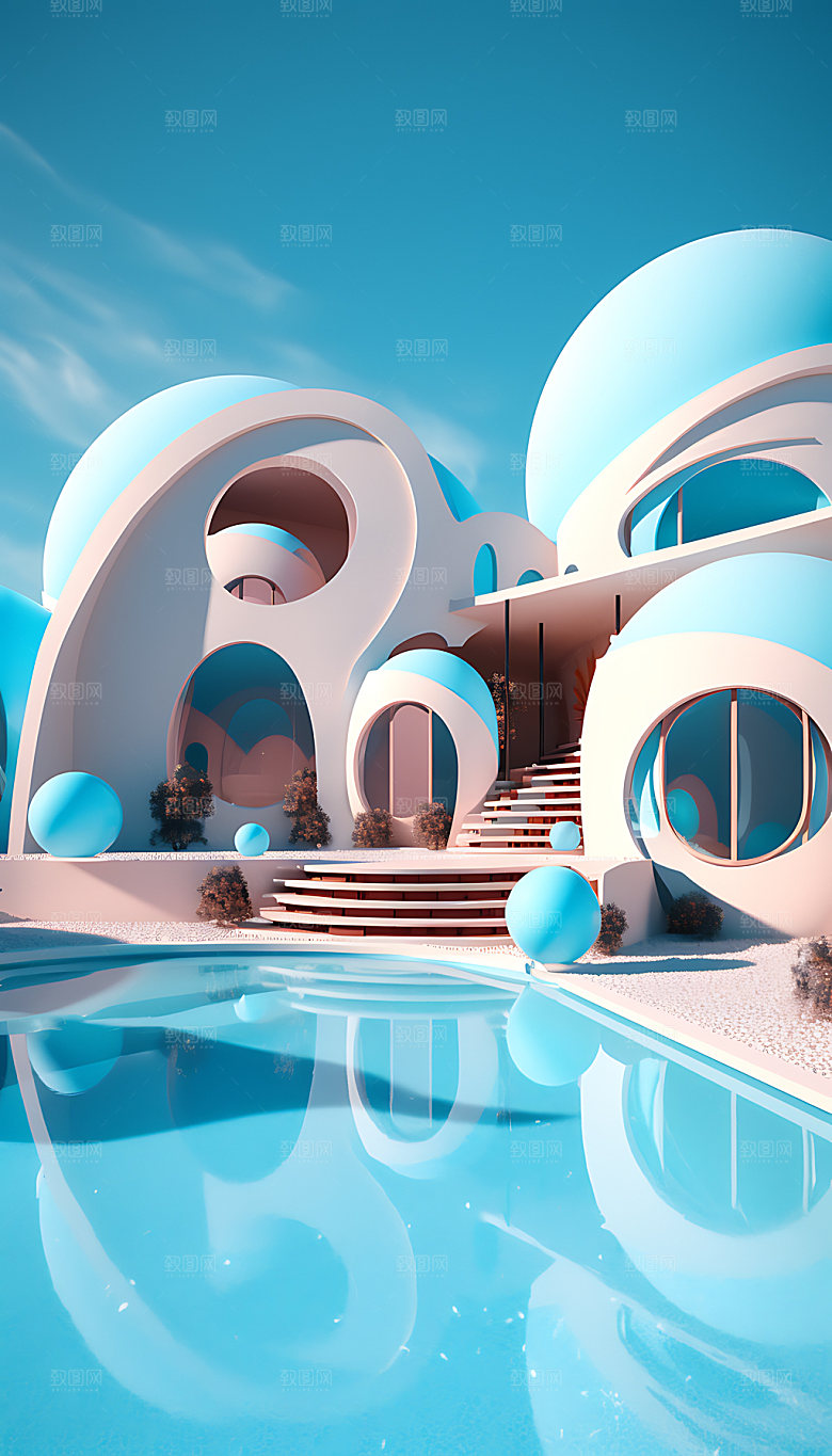 泳池时尚3D插画