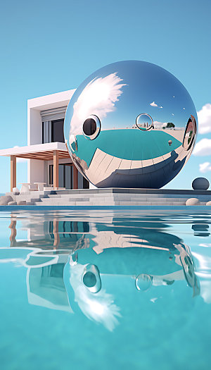 泳池模型度假别墅插画