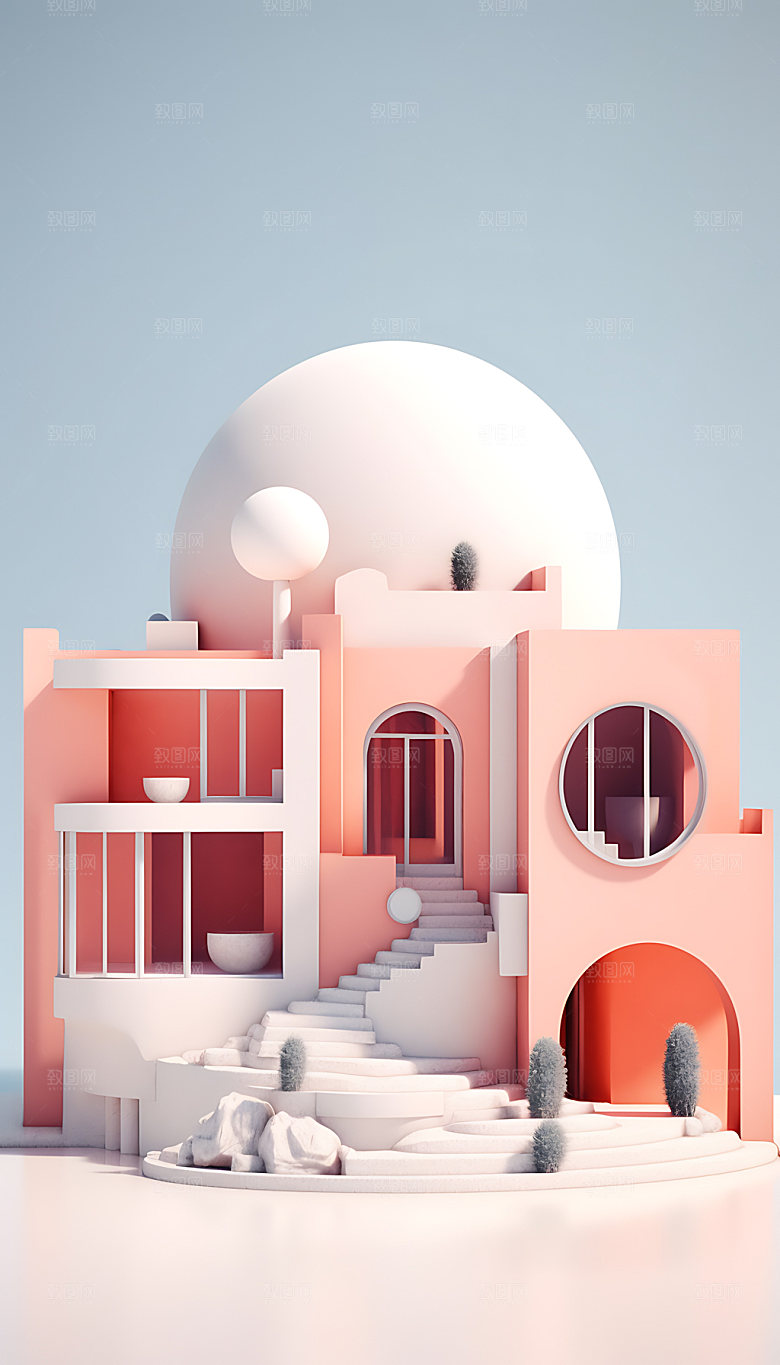 泳池几何立体插画