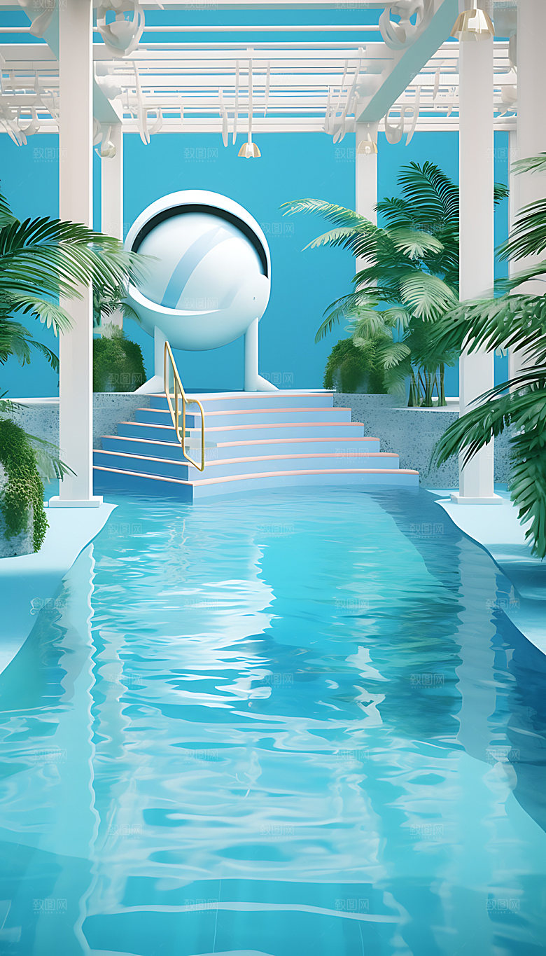 泳池立体户外插画