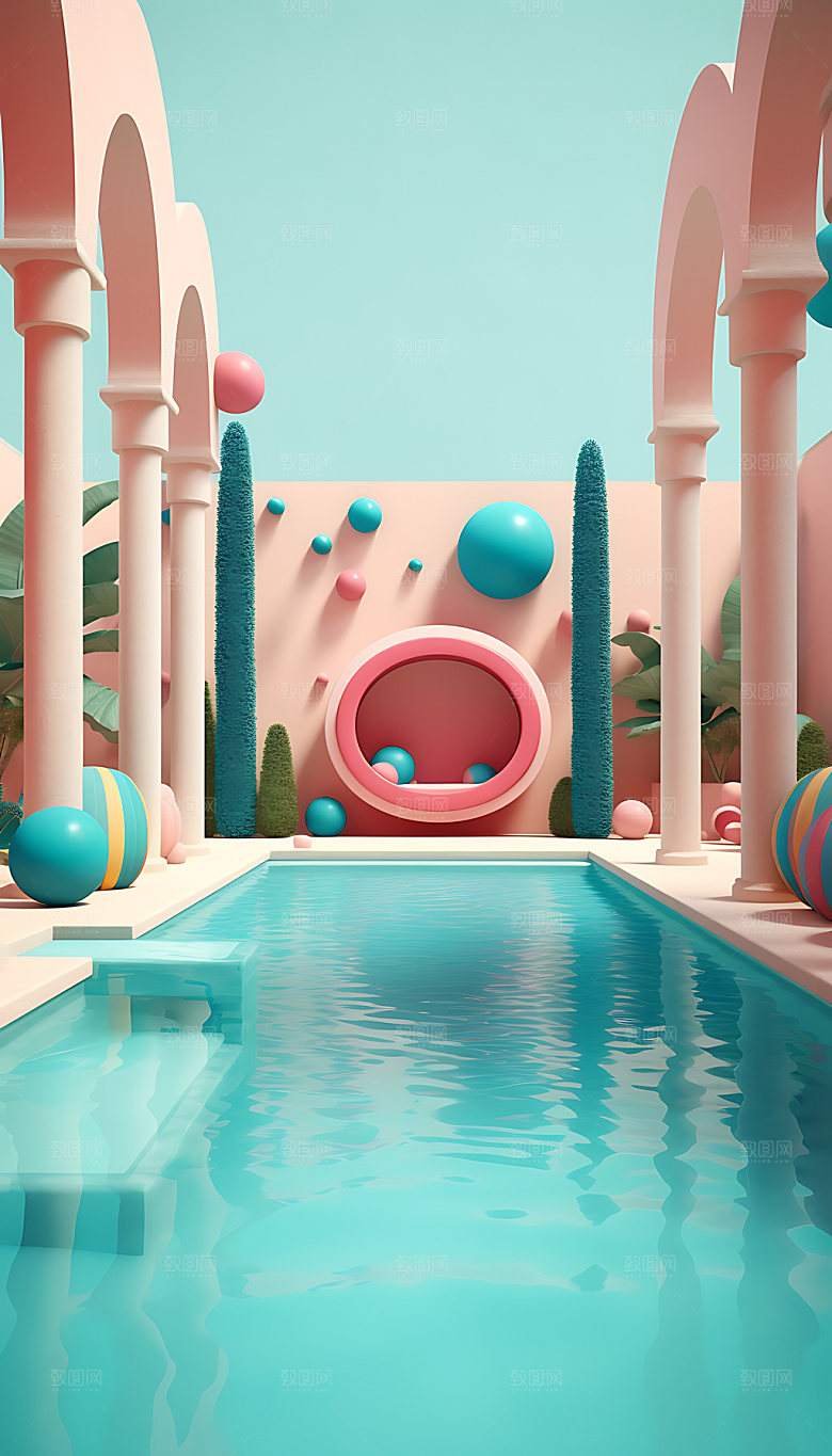 泳池时尚3D插画