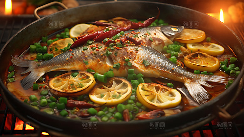 炭烤烤鱼夏季美食摄影图