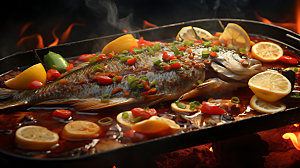 炭烤烤鱼美食美味摄影图