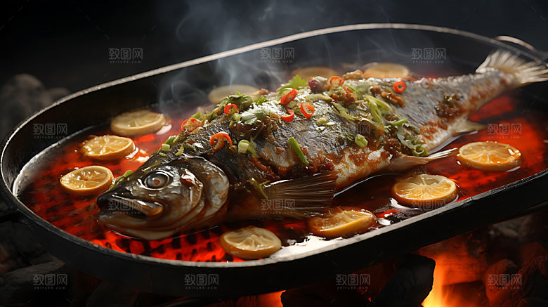 炭烤烤鱼夏日美味摄影图