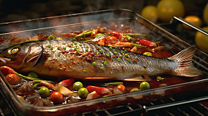炭烤烤鱼美味美食摄影图