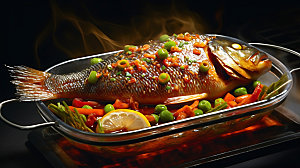 炭烤烤鱼美味夏季摄影图
