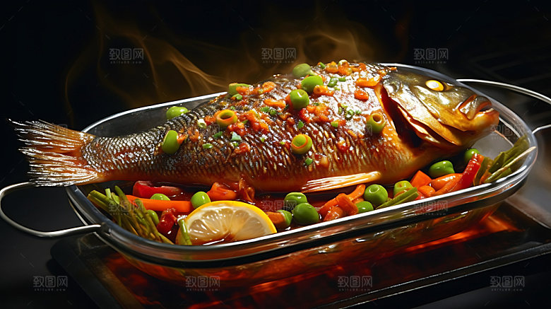炭烤烤鱼美味夏季摄影图