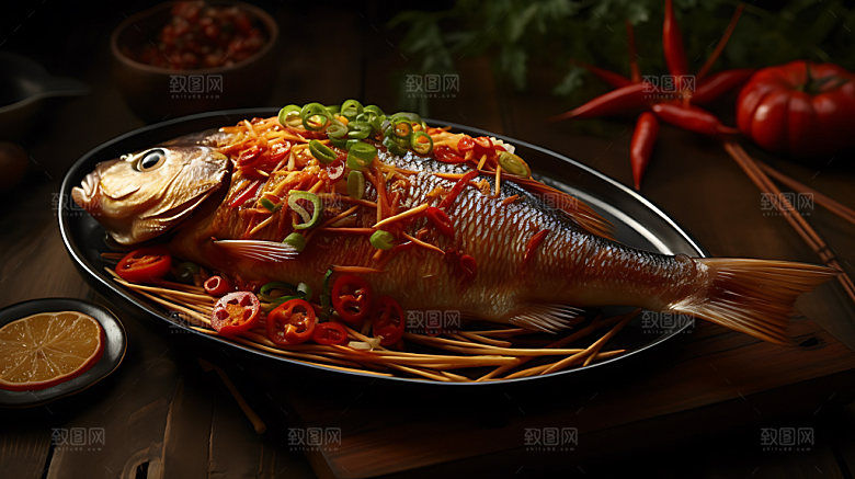 炭烤烤鱼夏季美味摄影图