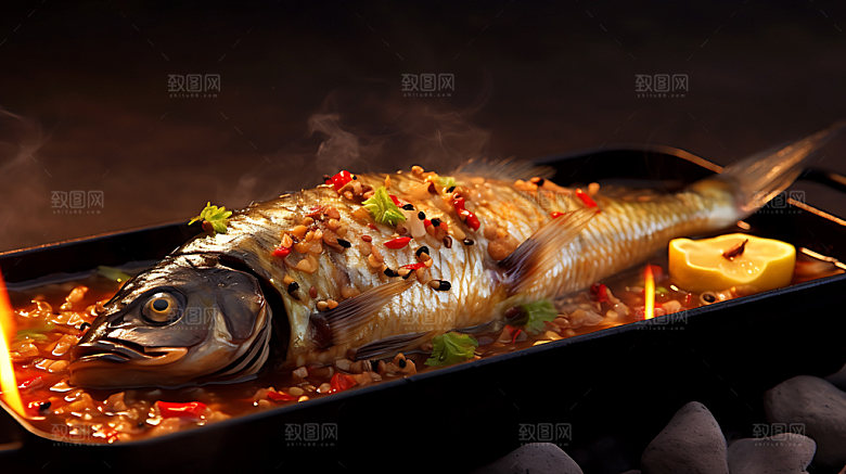 炭烤烤鱼麻辣夏季摄影图