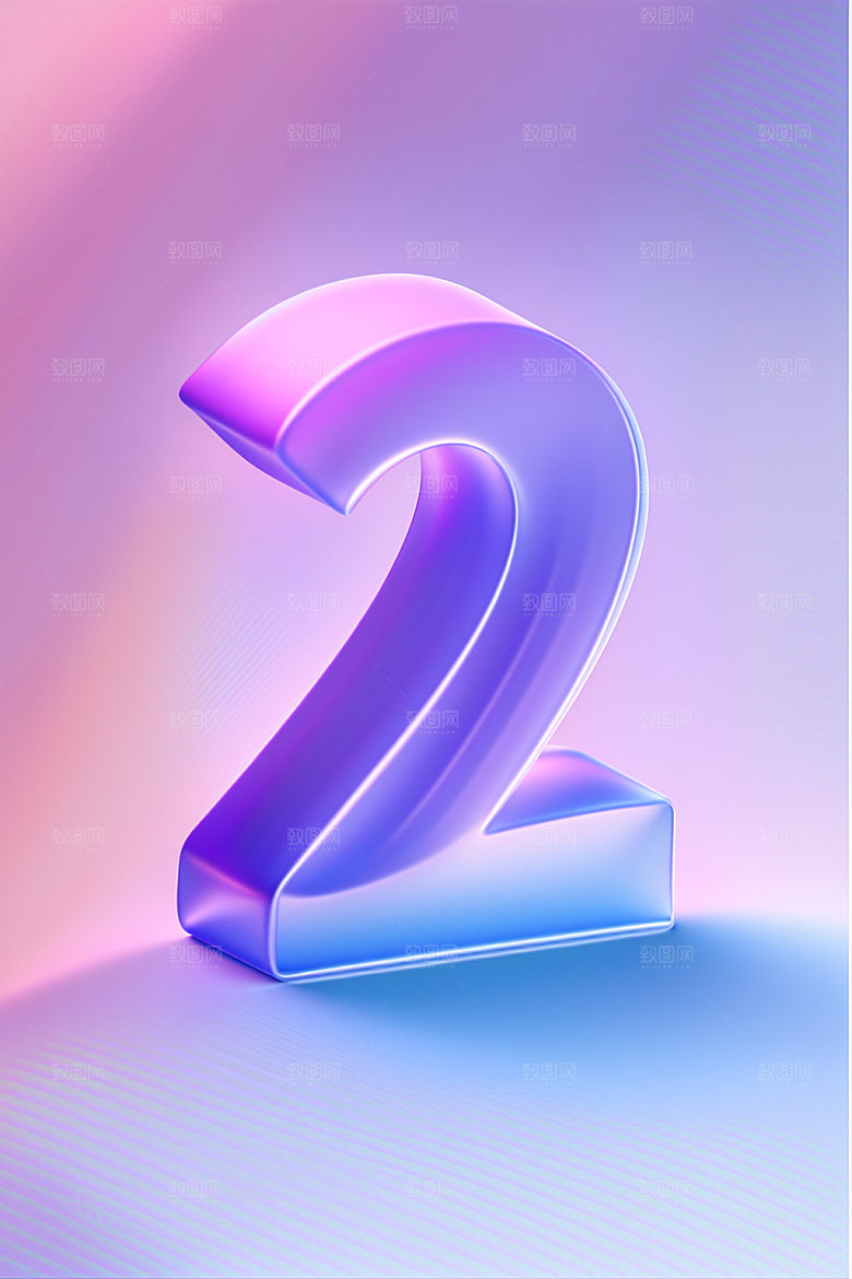 玻璃数字2质感3D元素