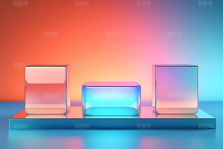 3D玻璃电商几何效果图
