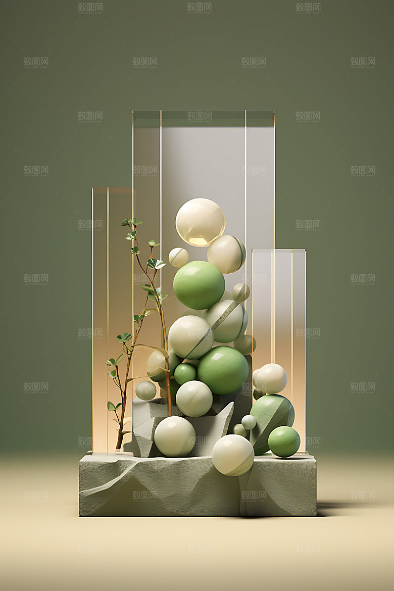 3D玻璃电商彩色效果图
