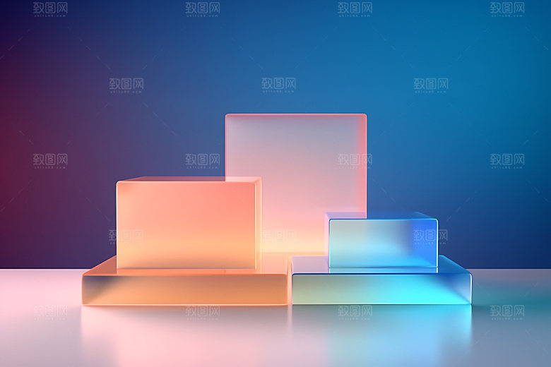 3D玻璃质感几何效果图