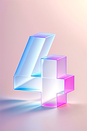 透明数字4质感玻璃艺术字
