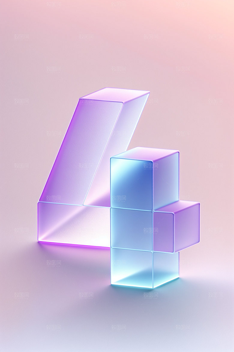 透明数字4玻璃3D艺术字