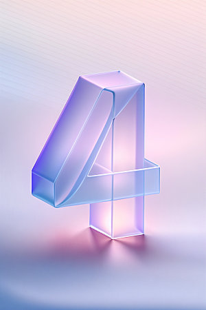 玻璃数字4艺术字立体元素
