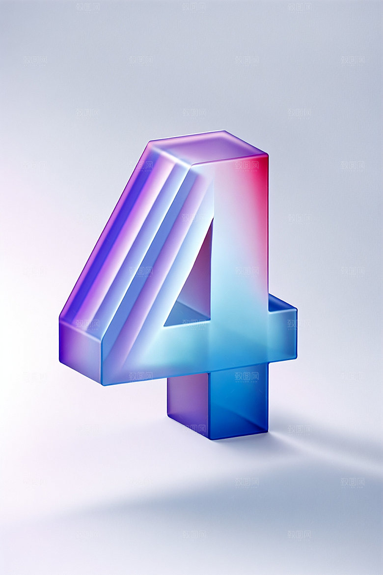 玻璃数字4艺术字3D元素