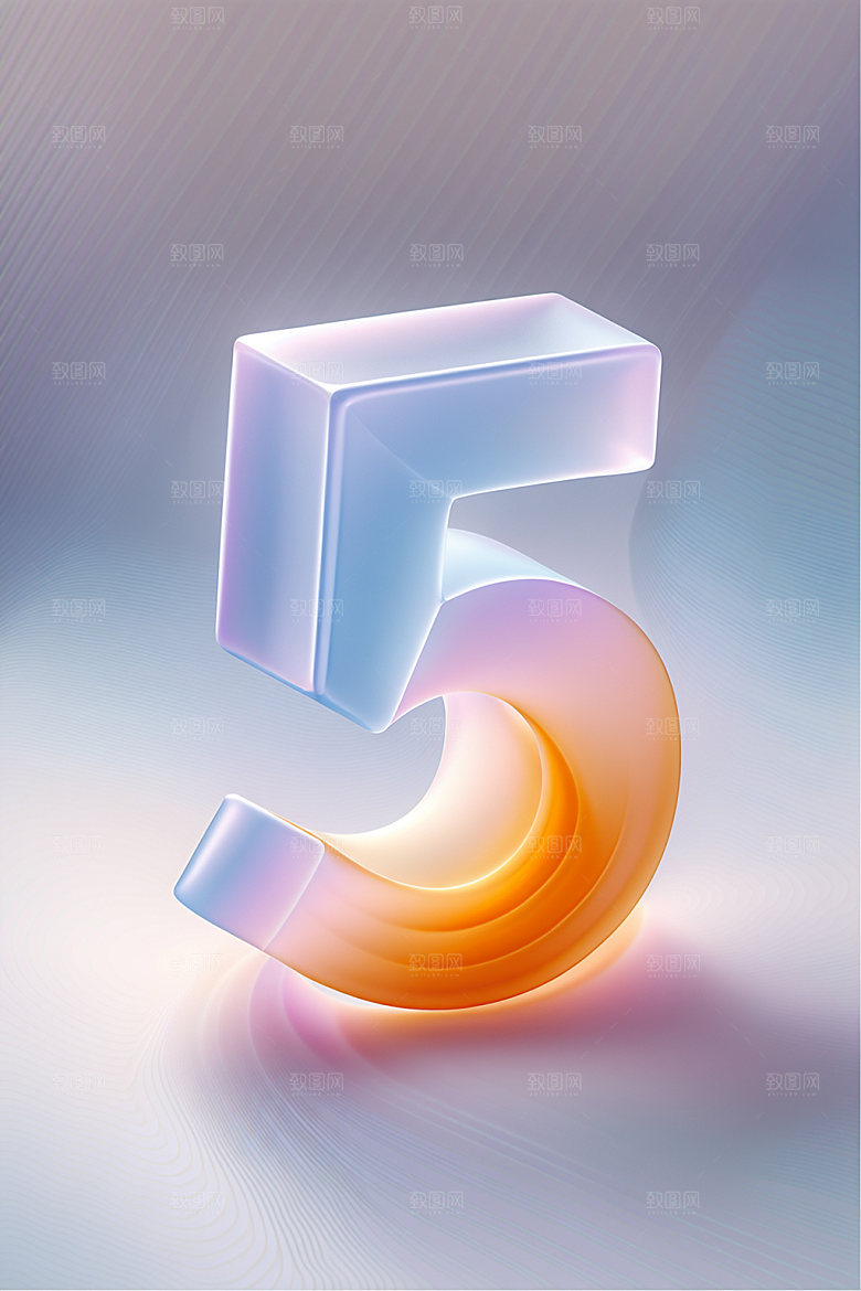 玻璃数字5艺术字3D元素
