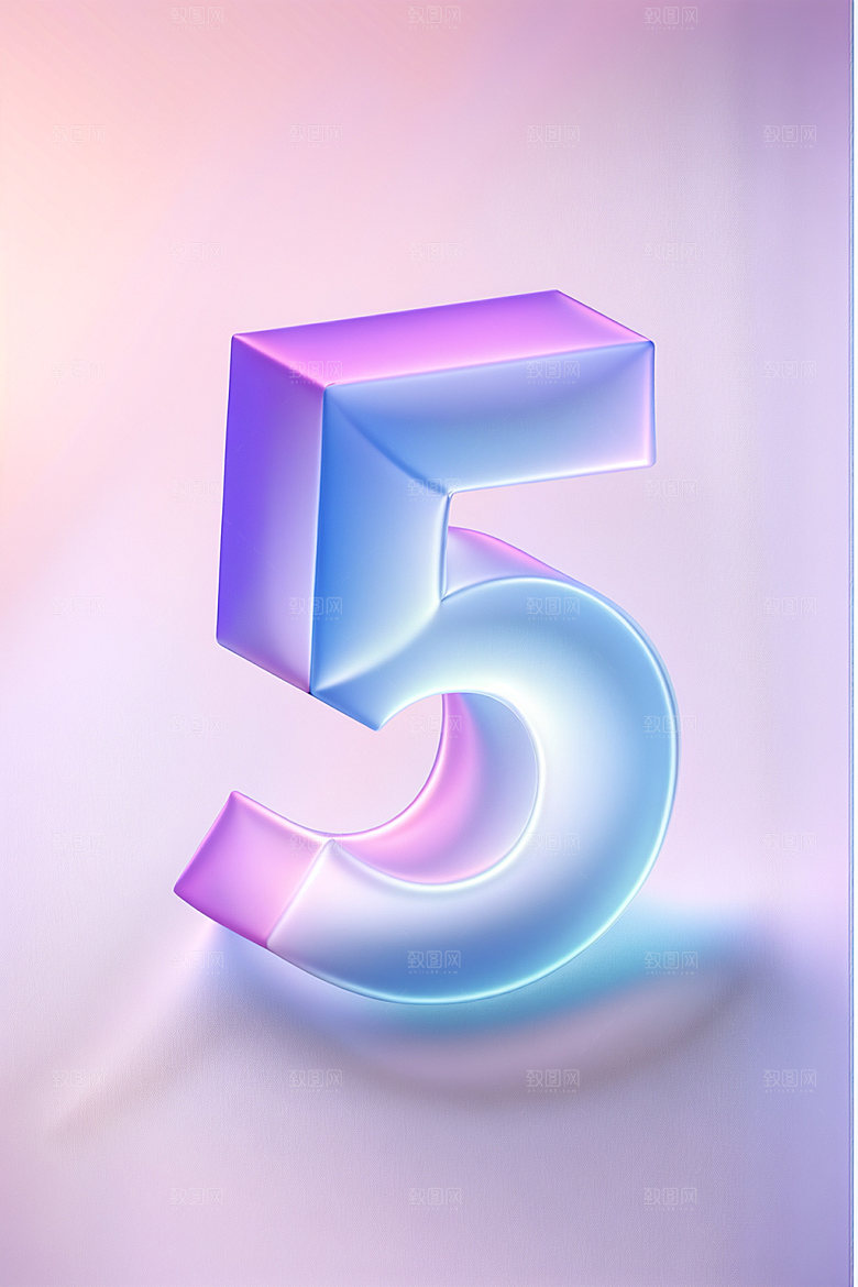 玻璃数字5质感3D元素