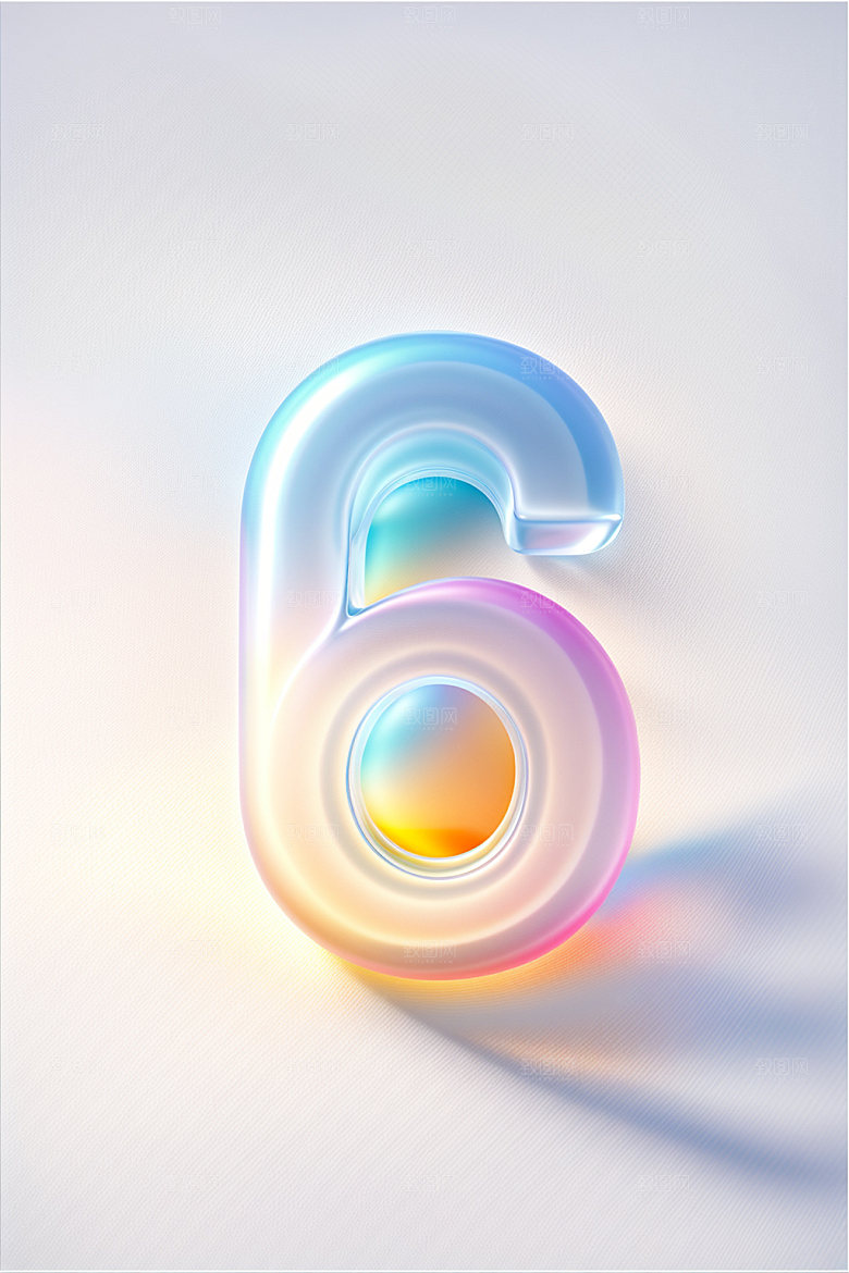 透明数字6科技质感艺术字