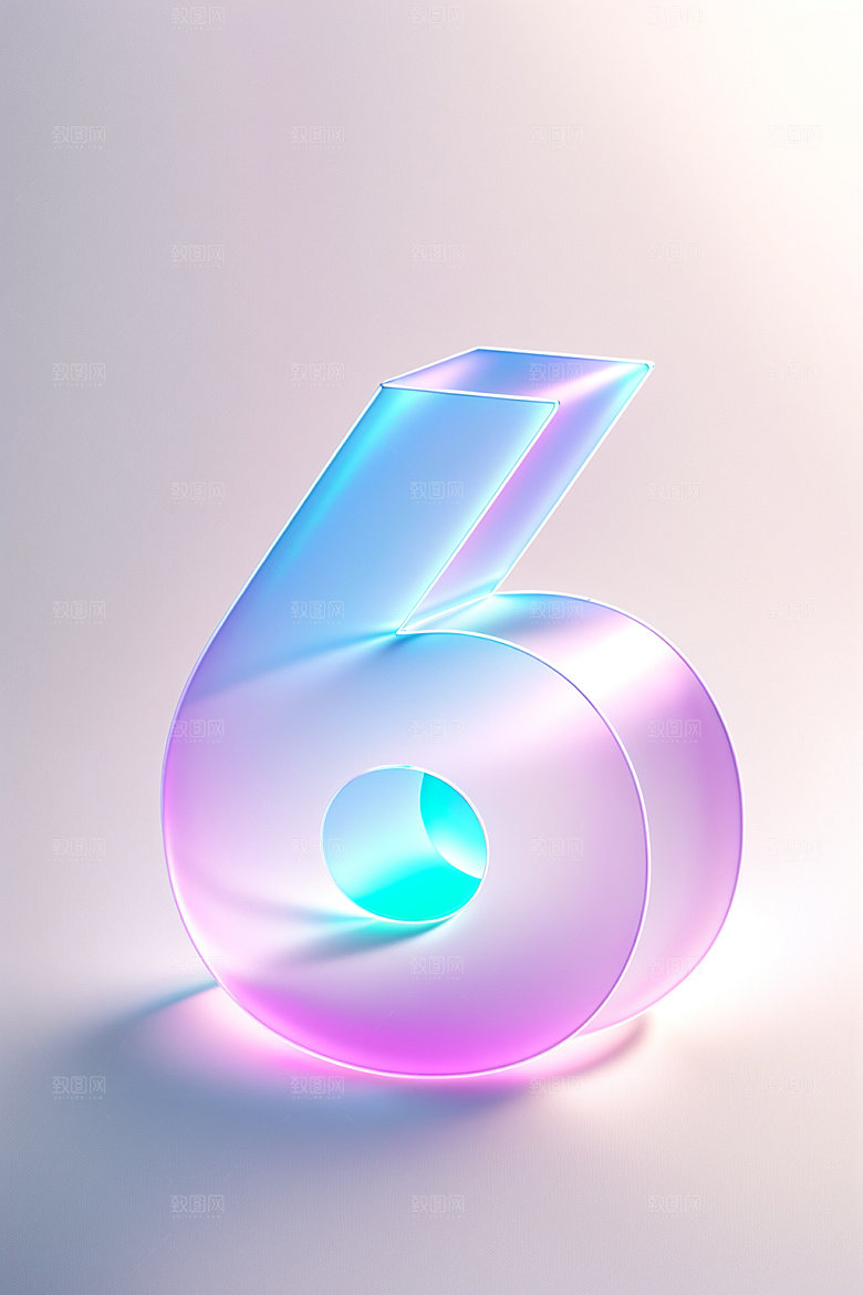 透明数字6质感玻璃艺术字