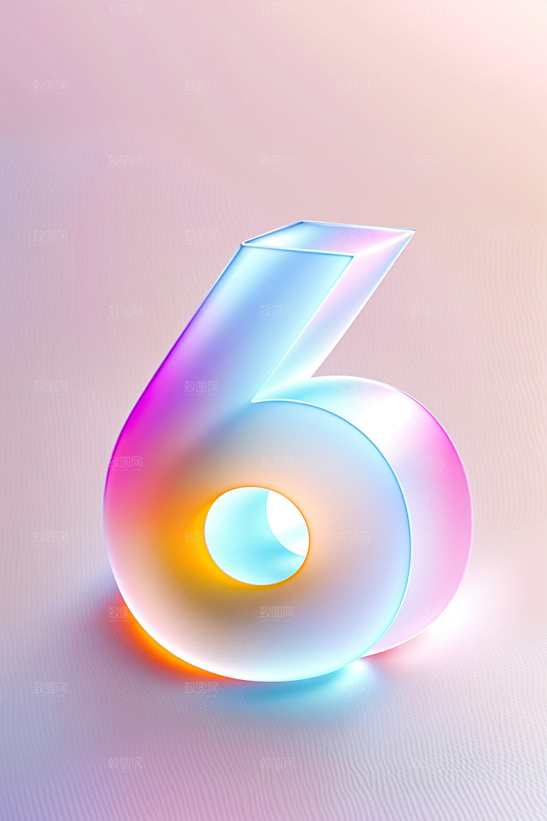 透明数字6立体质感艺术字