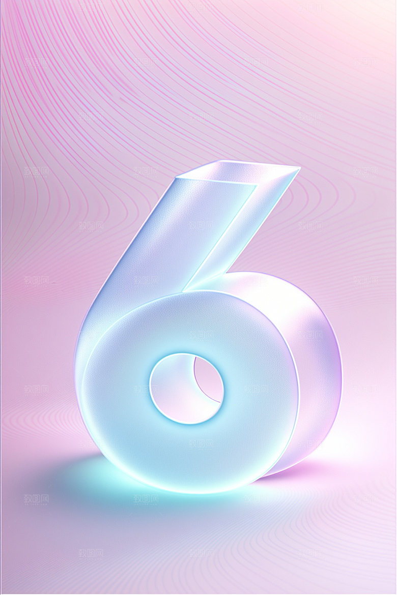 透明数字6玻璃3D艺术字