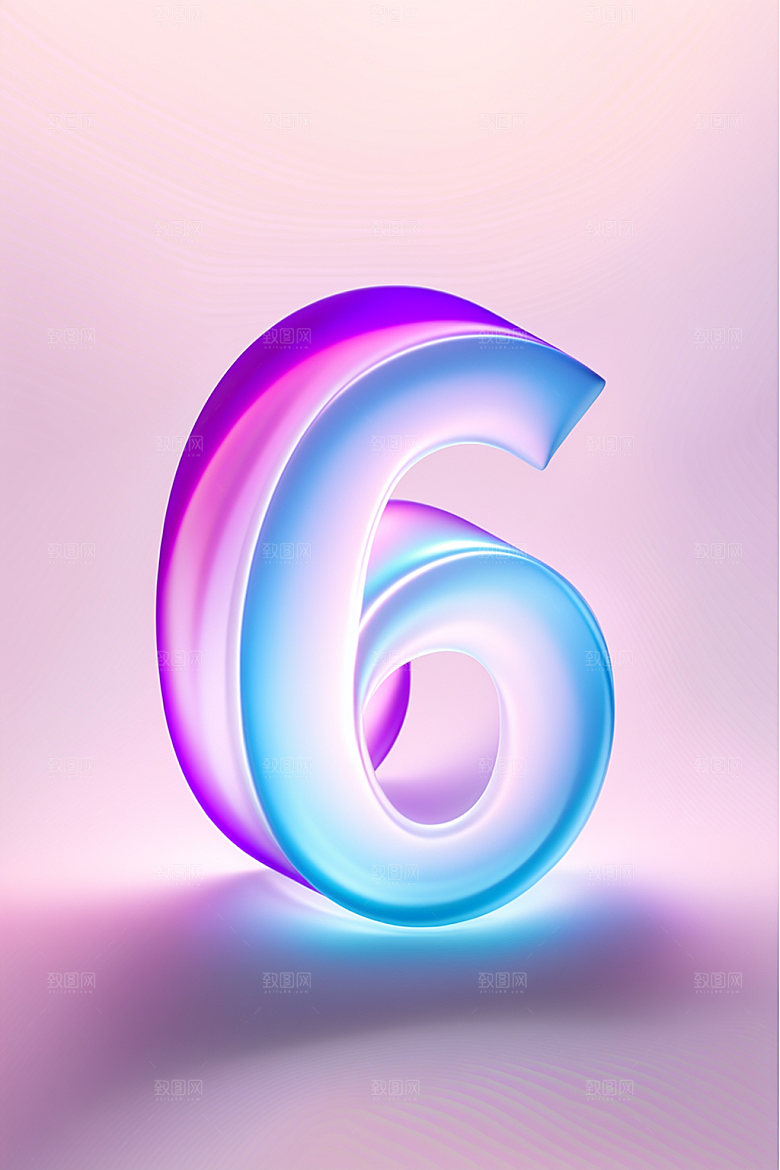 玻璃数字6光泽艺术字元素