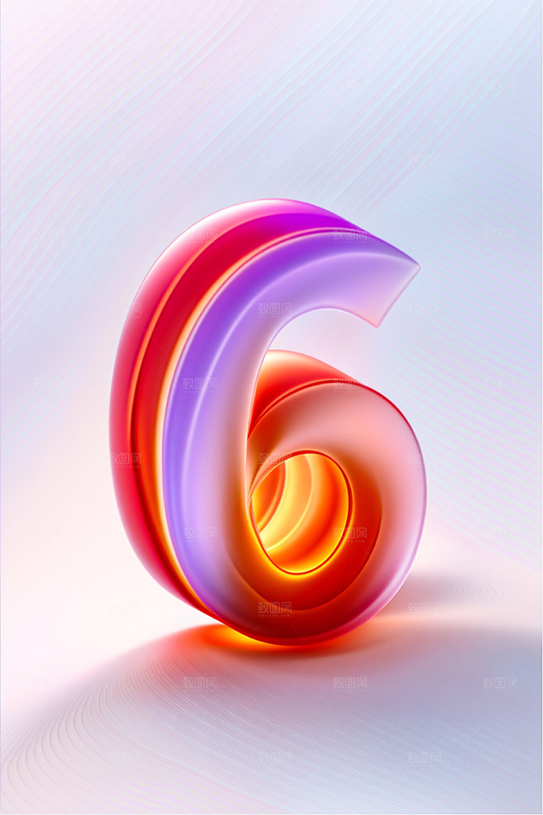 玻璃数字6通透立体元素