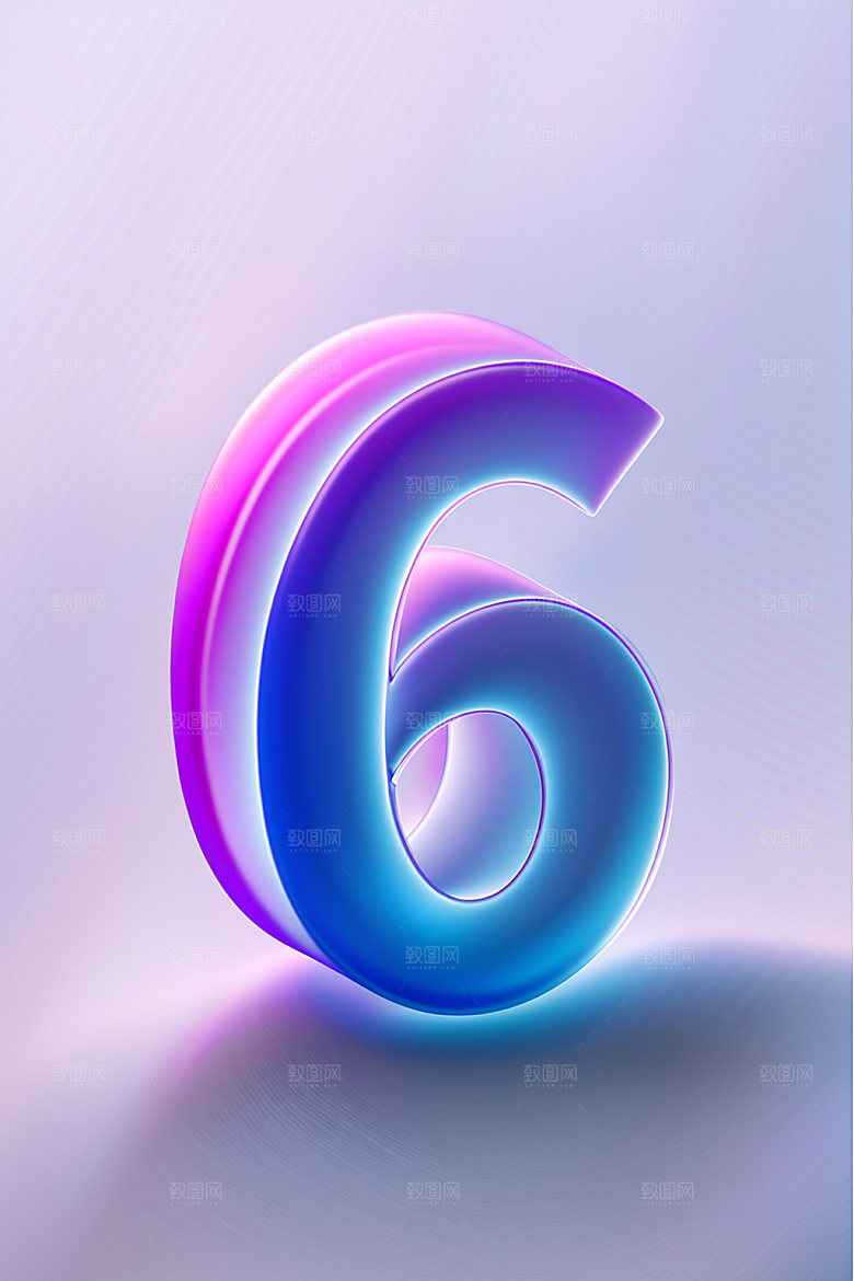 玻璃数字6光泽透明元素