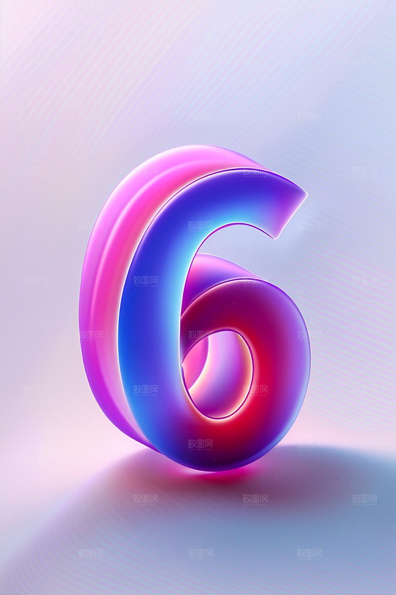 玻璃数字6艺术字3D元素