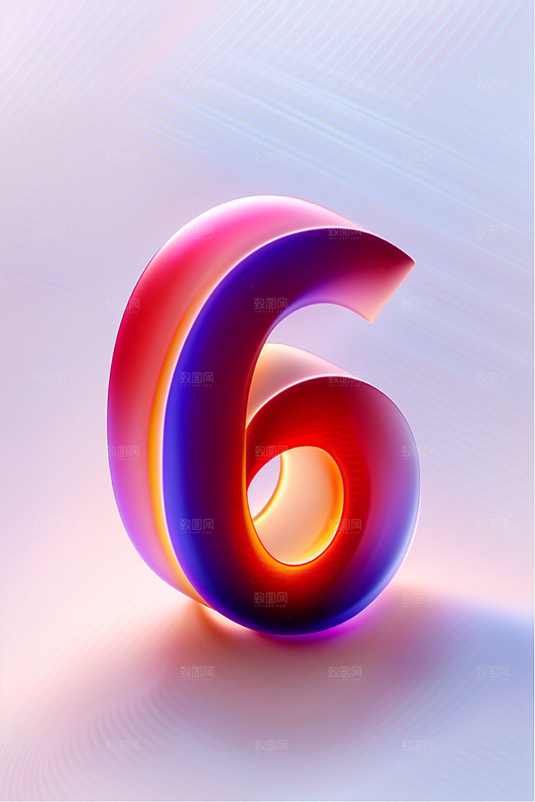玻璃数字6光泽3D元素