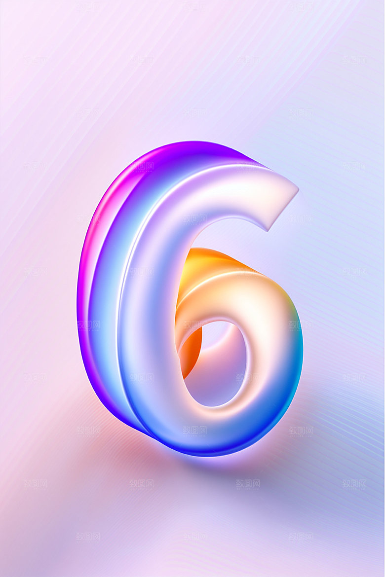 玻璃数字6透明质感元素