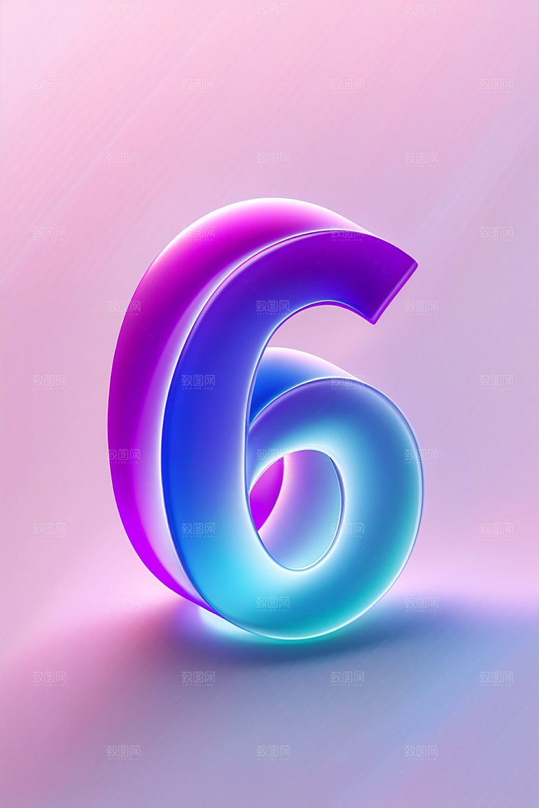 玻璃数字6质感3D元素