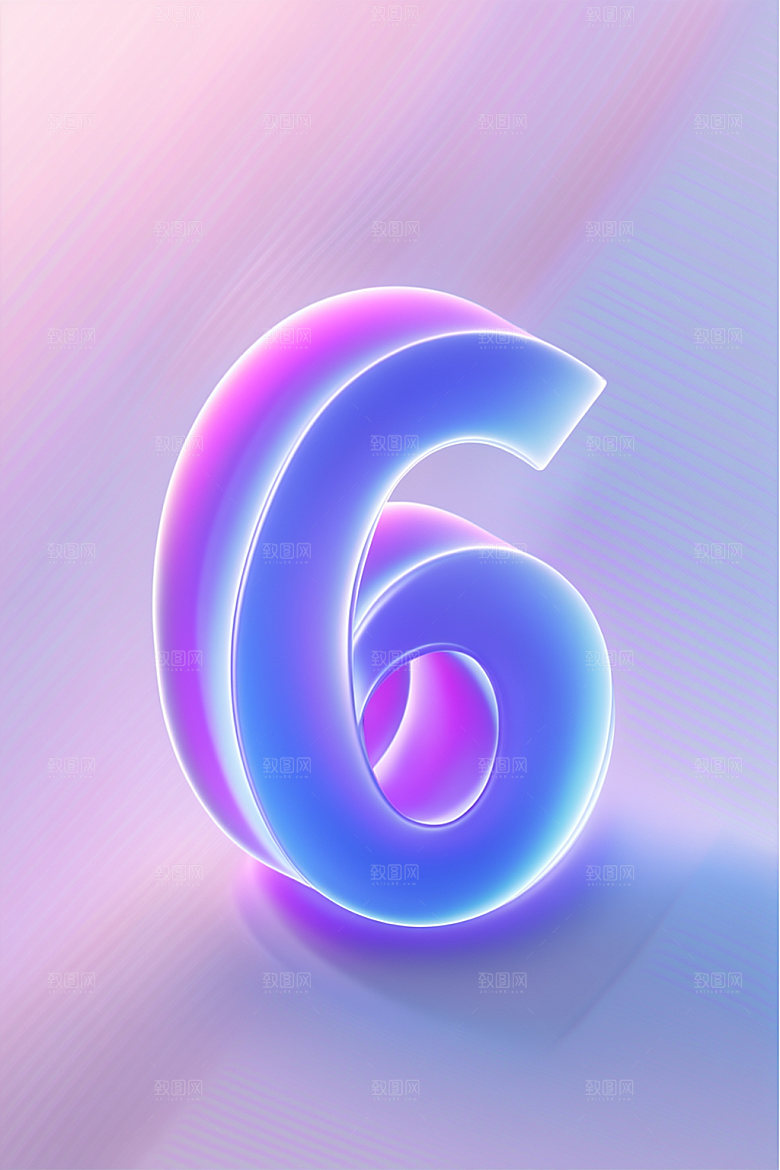 玻璃数字6塑料艺术字元素