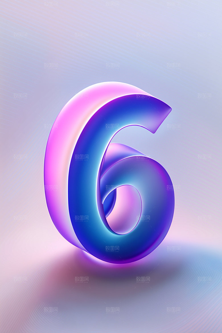玻璃数字6光泽透明元素