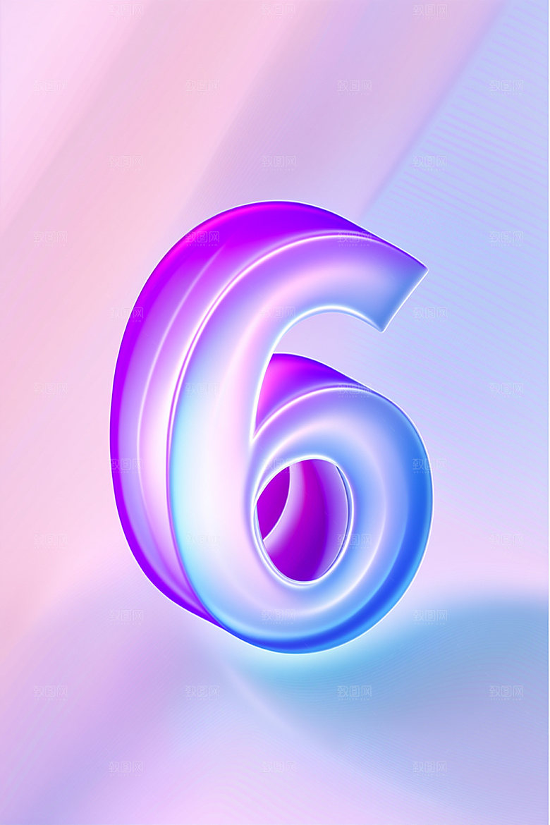 玻璃数字6塑料3D元素