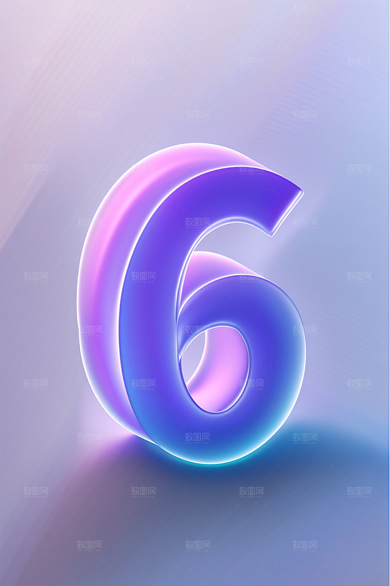 玻璃数字6透明塑料元素