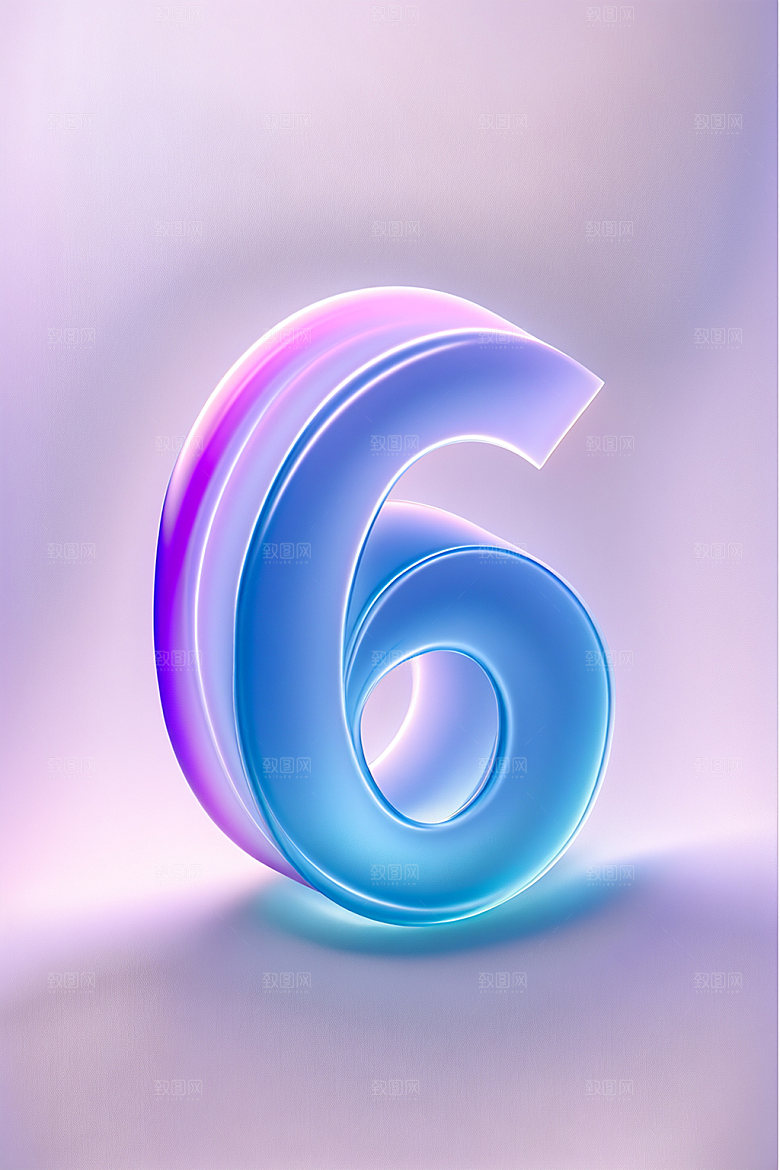 玻璃数字6塑料艺术字元素